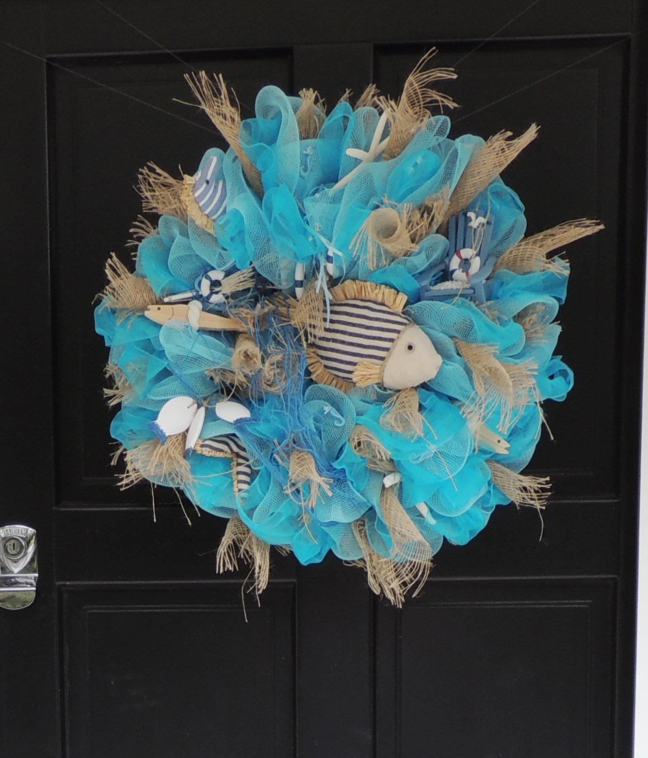 20" Coastal Wreath, Beach House Decor, Nautical Front Door Wreath, Ocean Decor, Lake House Wreath, Seaside Home Decor, Blue Wreath
