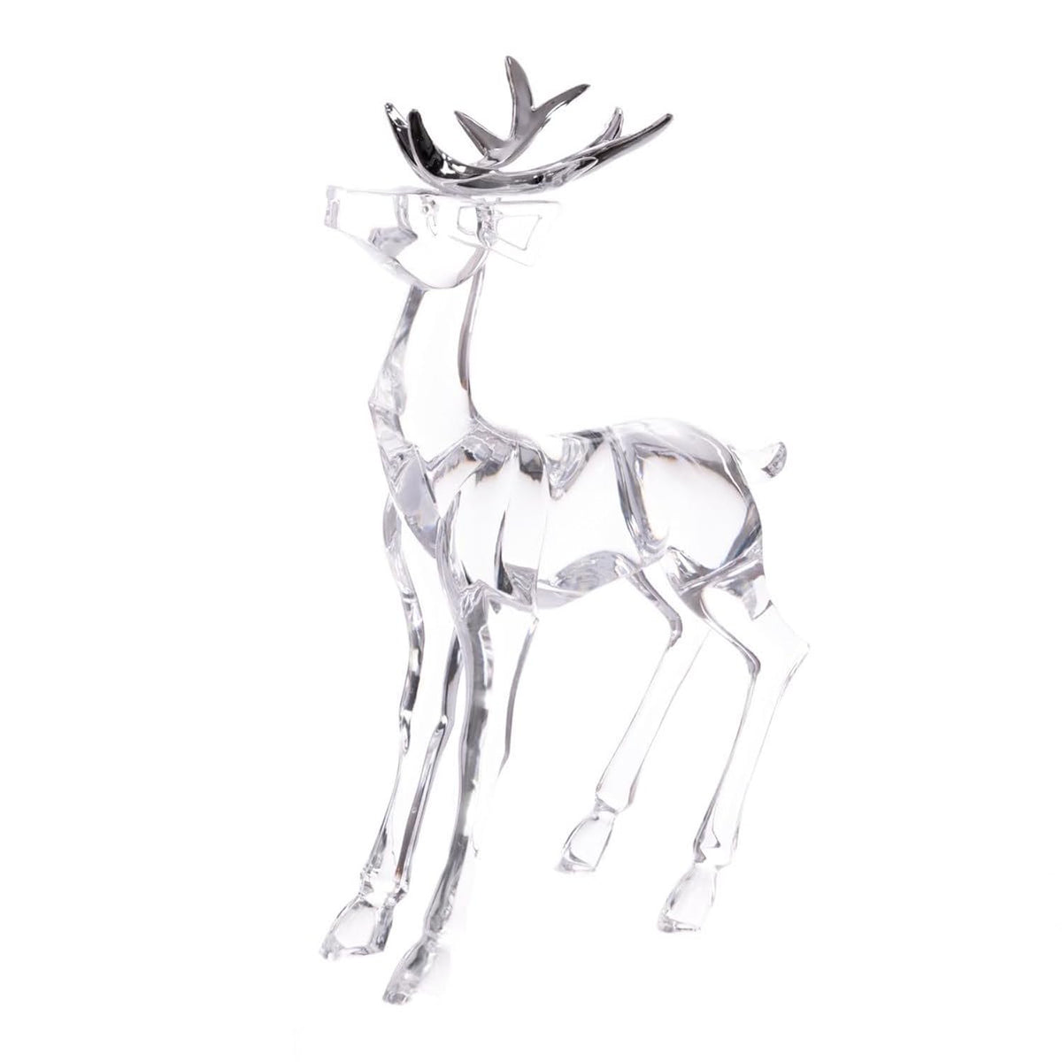 Glamour Girlz Festive Clear Acrylic 27cm Standing Tabletop Room Christmas Decorations Reindeer Silver Antlers
