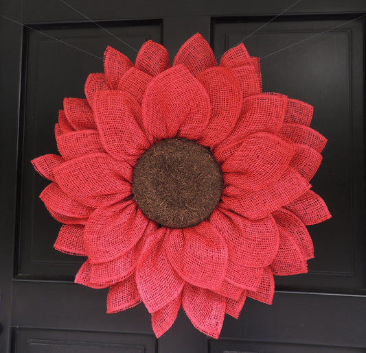 Flower Wreath, Red Front Door Wreath, Large Daisy Mesh Wreath, Summer Floral Door Decor, Everyday Flower Wreath, Gift Idea For Her Mum