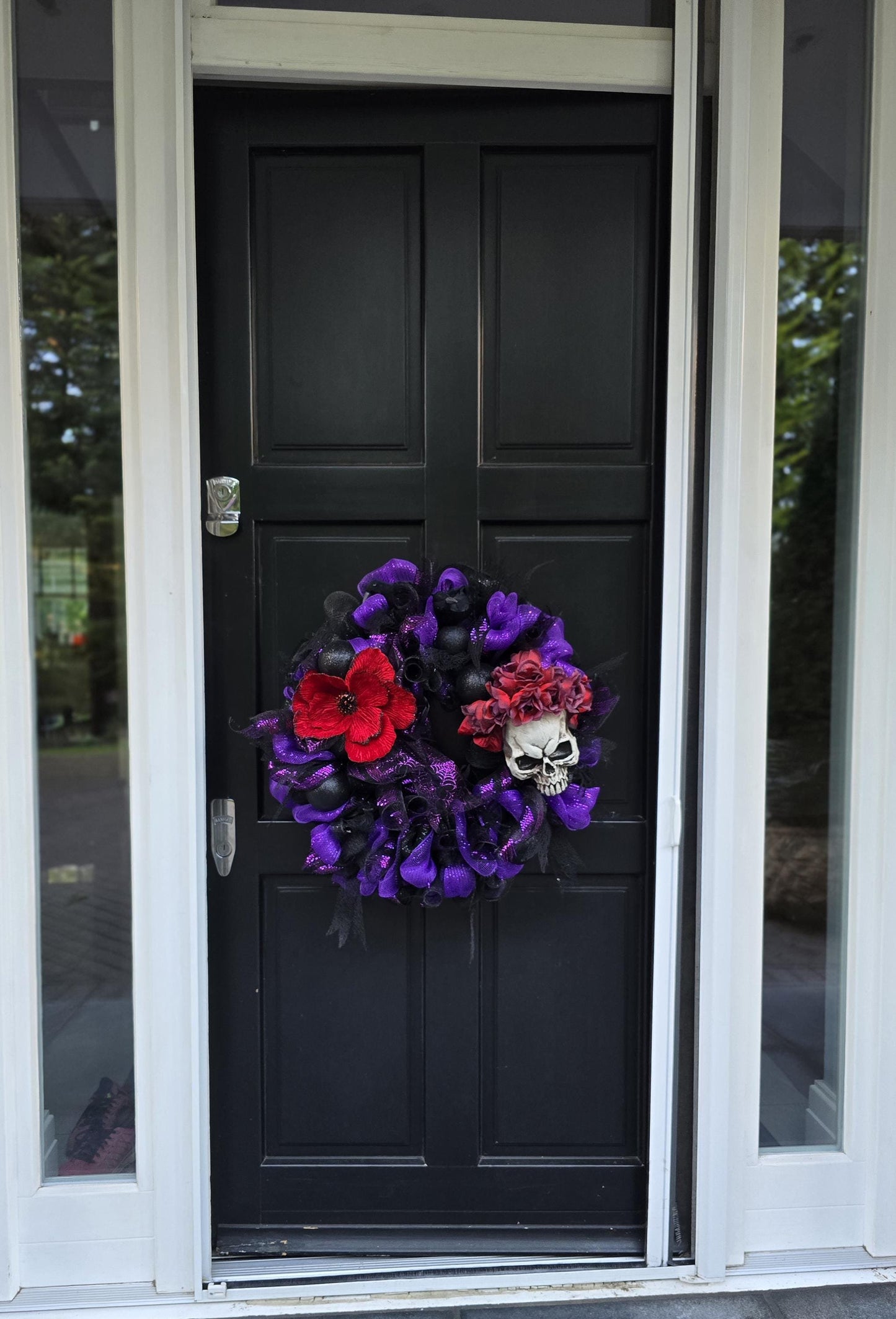 Large Halloween Front Door Wreath Spooky Hanger Black Red Purple Creepy Spider Wall Porch Hanger Handmade House Decor Decoration Welcome