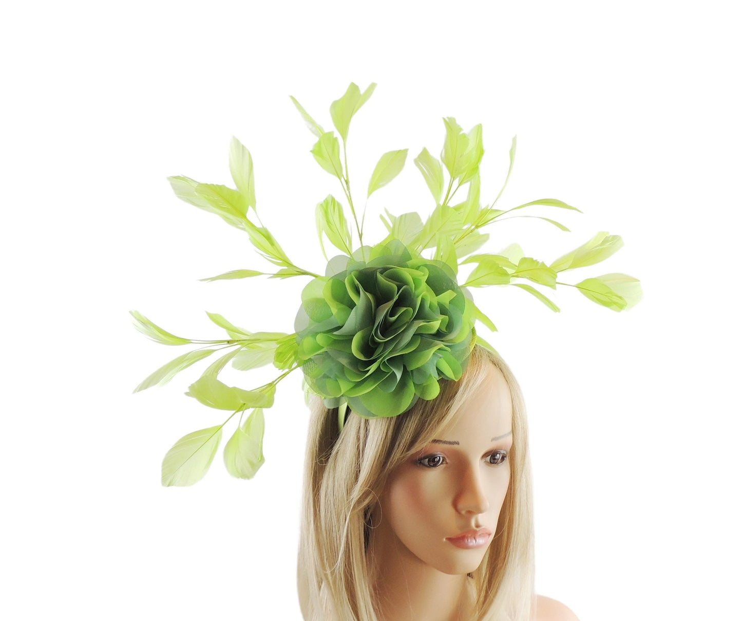 Lime Green Feather Kentucky Derby Fascinator Hat Wedding Cocktail Garden Party Ascot Formal Occasion Race Woman Headwear Apple Acid Citrus