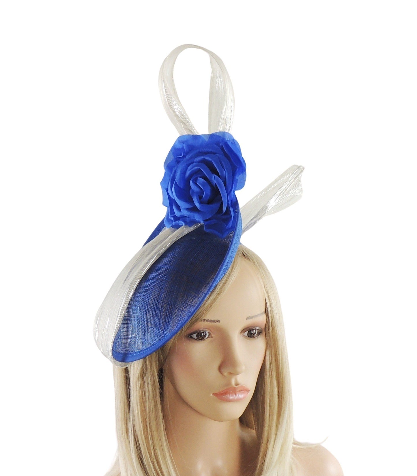 Royal Cobalt Blue Silver Gray Statement Hatinator Womens Kentucky Derby Hats Wedding Royal Ascot Fascinator Headpiece Custom Tea Ladies SALE