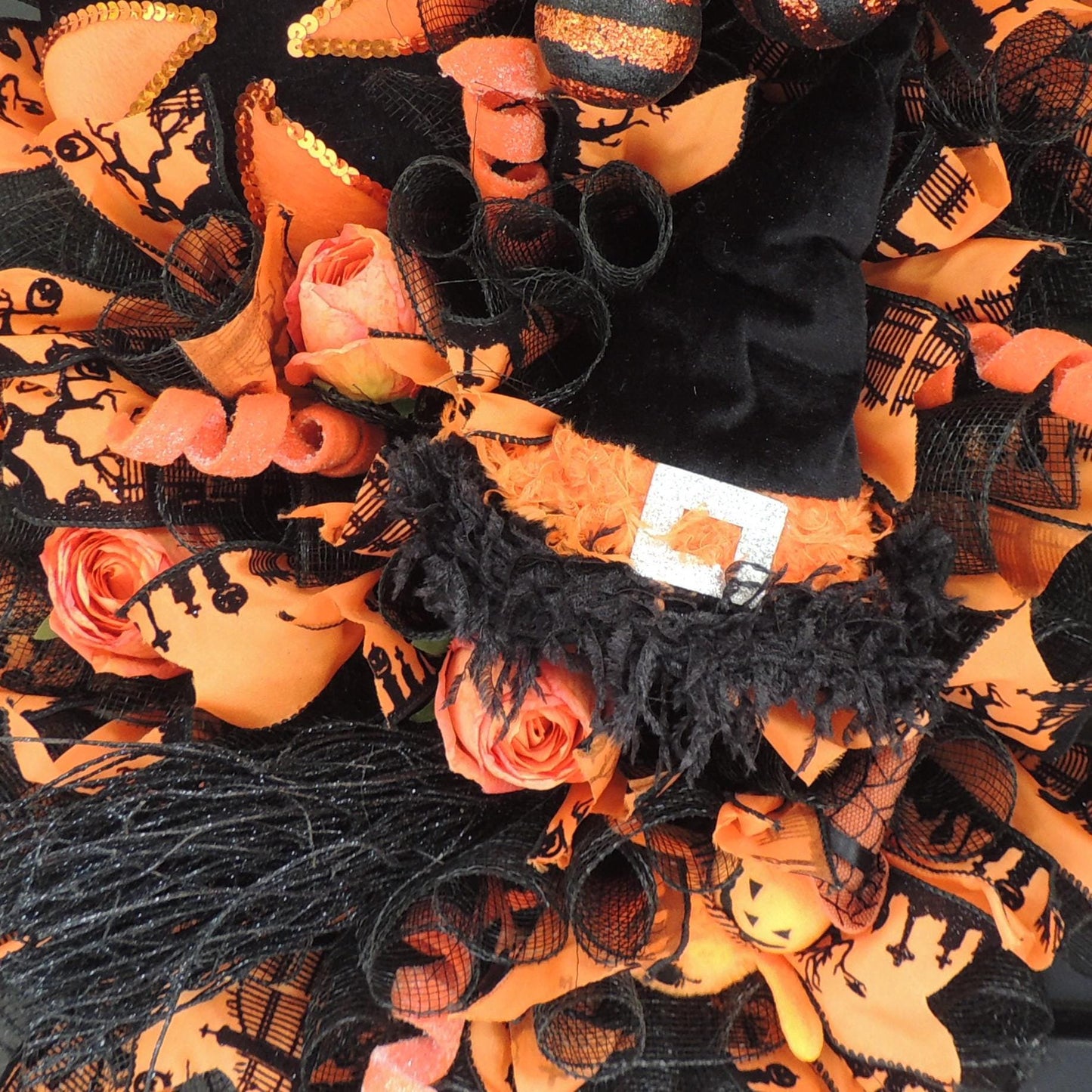 20" Halloween Door Wreath, Luxury Halloween Wreath, Black Orange Front Door Decor, Witch Wreath, Pumpkin Decor Square
