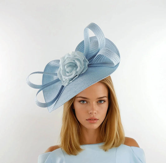Baby Blue Kentucky Ascot Derby Fascinator Headband Saucer Hat Wedding Tea Party Race Ladies Day Formal KY Saucer Light Powder Floral Church