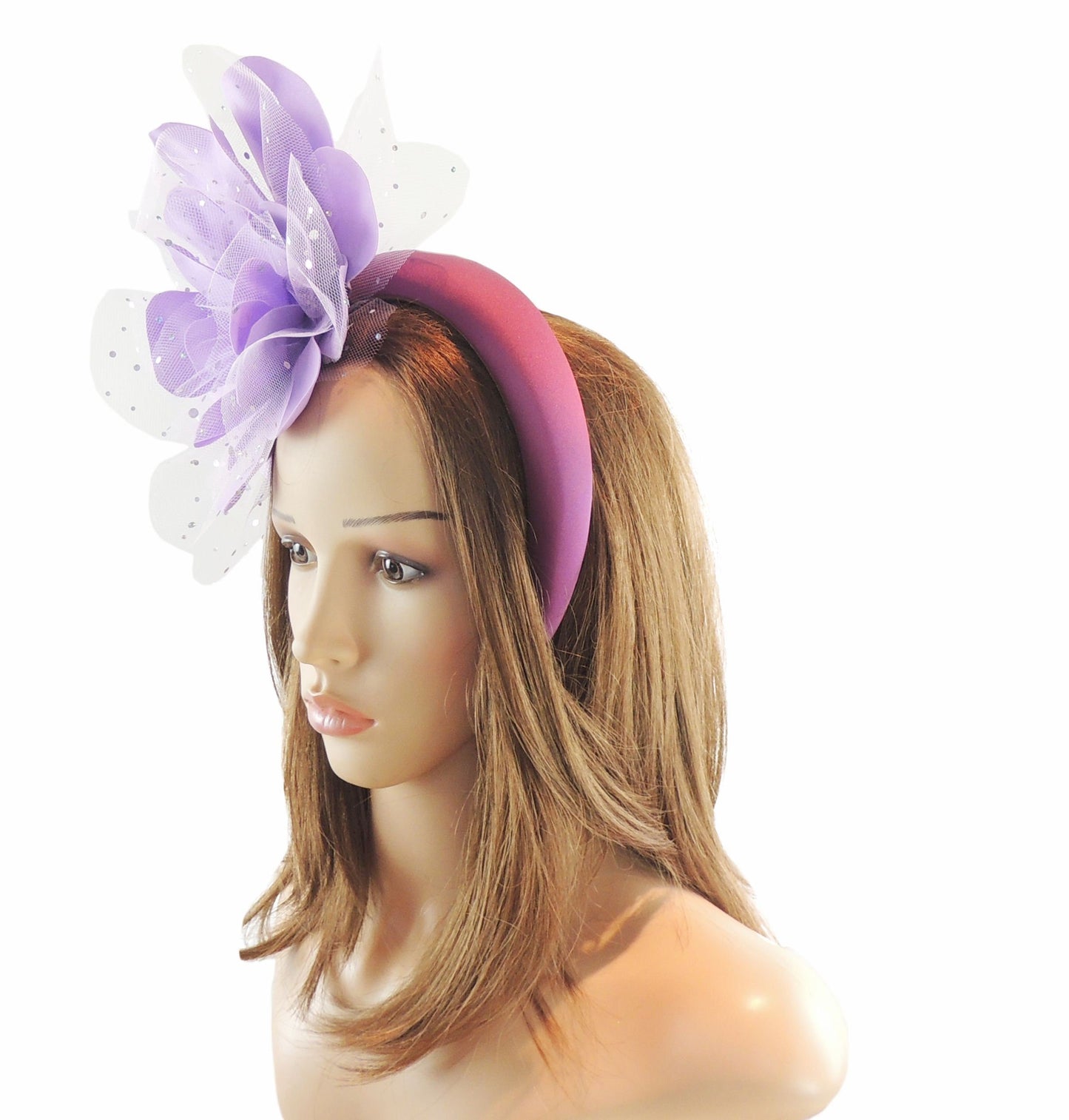 Lilac Lavender Plum Satin Padded Headband Fascinator Wide Puffy Crown Alice Band Derby Rose Flower Ascot Weddings Party Headpiece Church