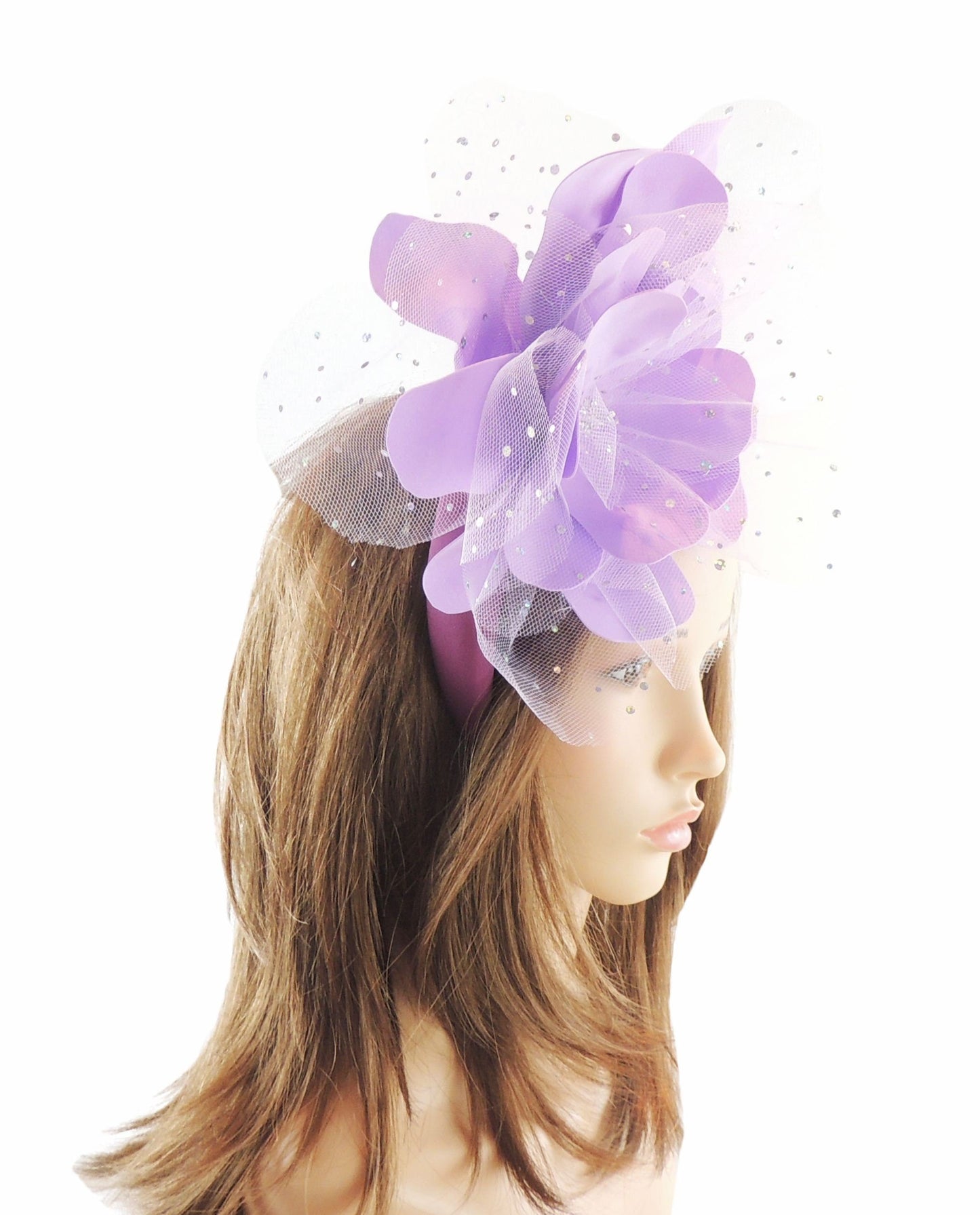 Lilac Lavender Plum Satin Padded Headband Fascinator Wide Puffy Crown Alice Band Derby Rose Flower Ascot Weddings Party Headpiece Church