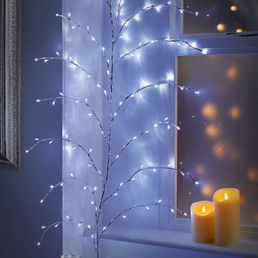 Premier Festive Christmas String Lights 3m Outdoor and Indoor Silver Lit Branch Twig Door Wall Garland, 288 Ice White LEDs Decor Decorations