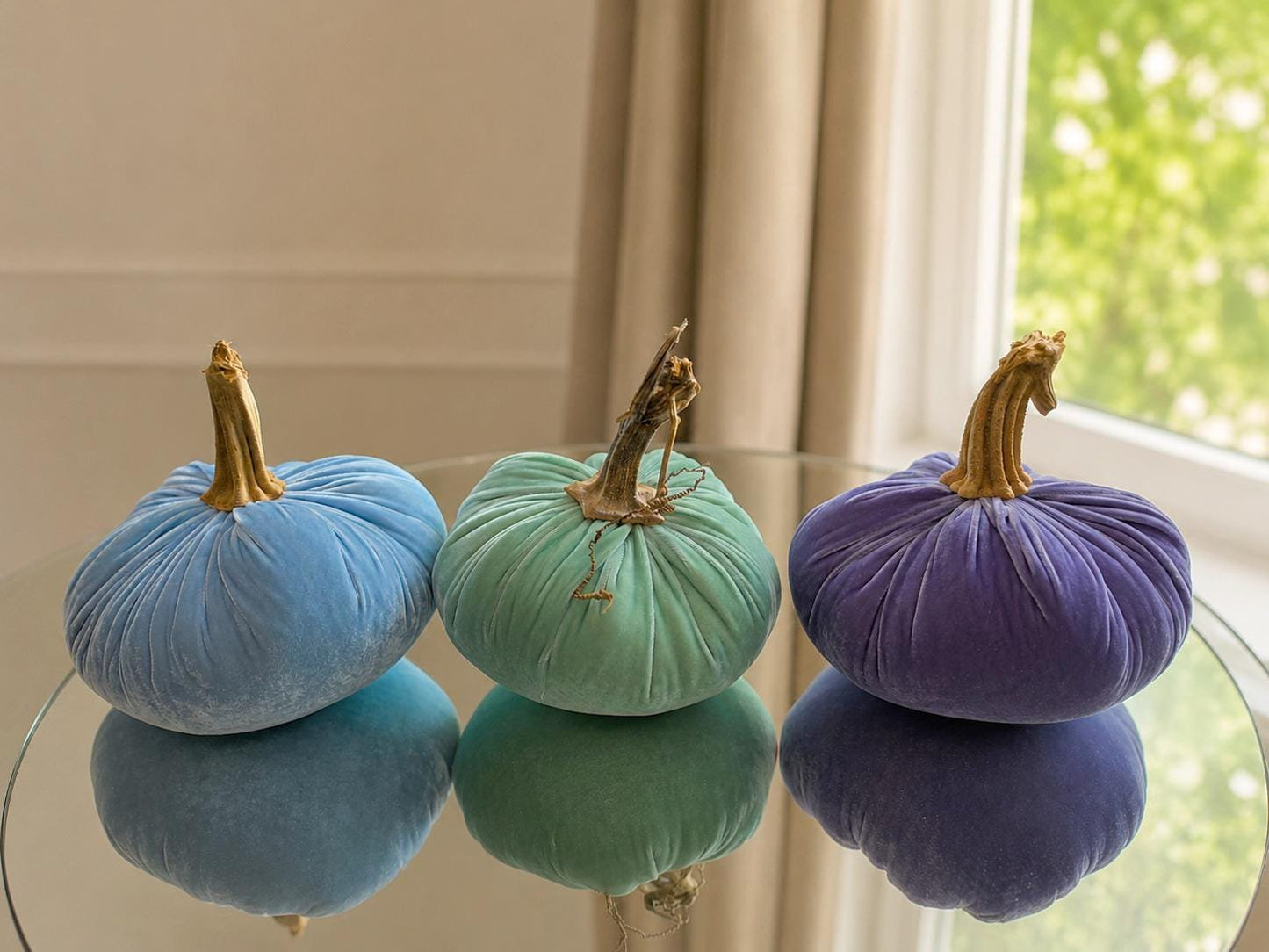SET 3 X-SMALL Pastel Luxury Silk Velvet Pumpkins, Cozy Home Decor, Wedding Decor, Bowl Fillers, Seasonal Modern Decor, Gift Ideas