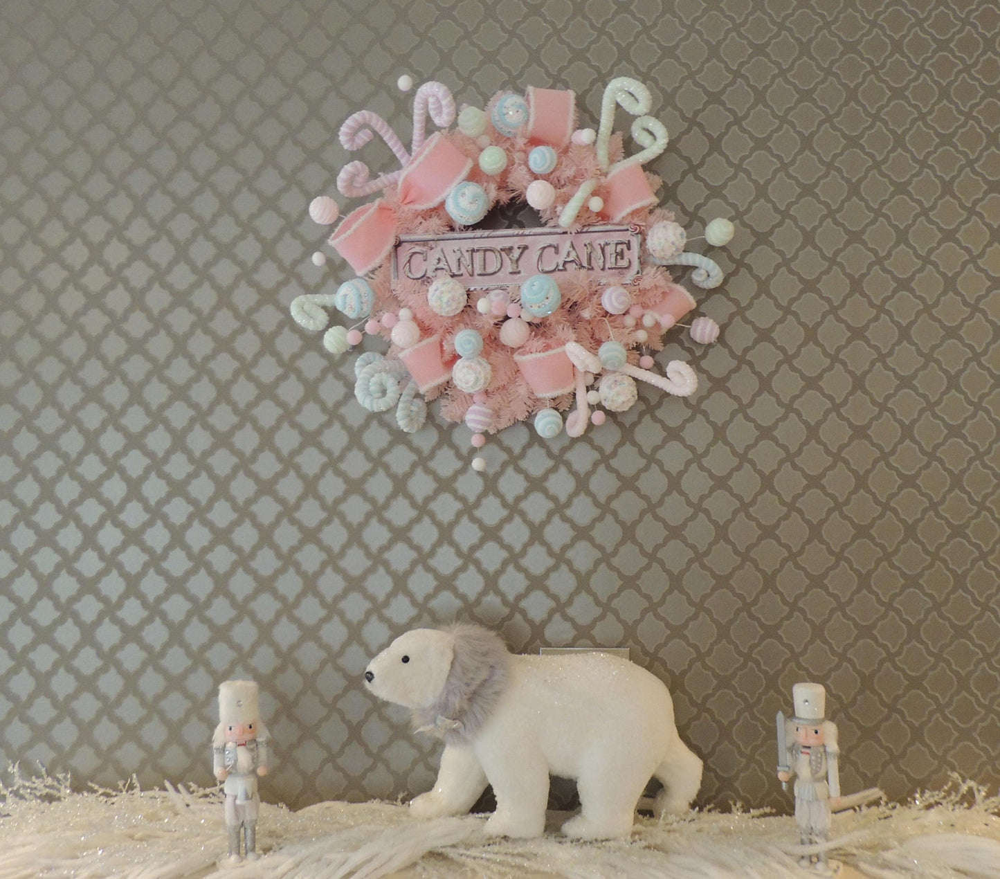 Luxury Candy Shop Pink Pastel Sweets Christmas Wreath Front Door Luxury Home Decorations Xmas Winter Mantle Decor Holiday Wreath Advent Swag