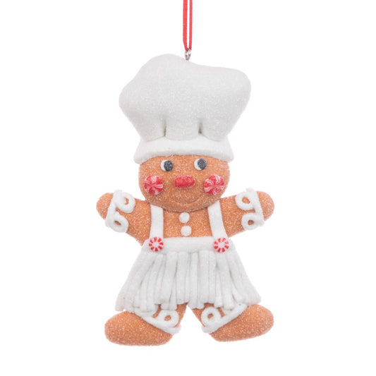 Gingerbread Baker Chef Mr Mrs Christmas Hanging Tree Decoration 12cm Clay dough Christmas Tree Decoration Hanging Ornament Bauble Traditional Holiday Decor Gift Xmas Trendy