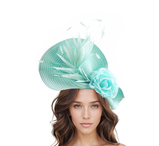 Aqua Light Bue Turquoise Fascinator Hat Statement Hatinator Womens Kentucky Derby Hats Wedding Royal Ascot Fascinator Headpiece Ladies Day