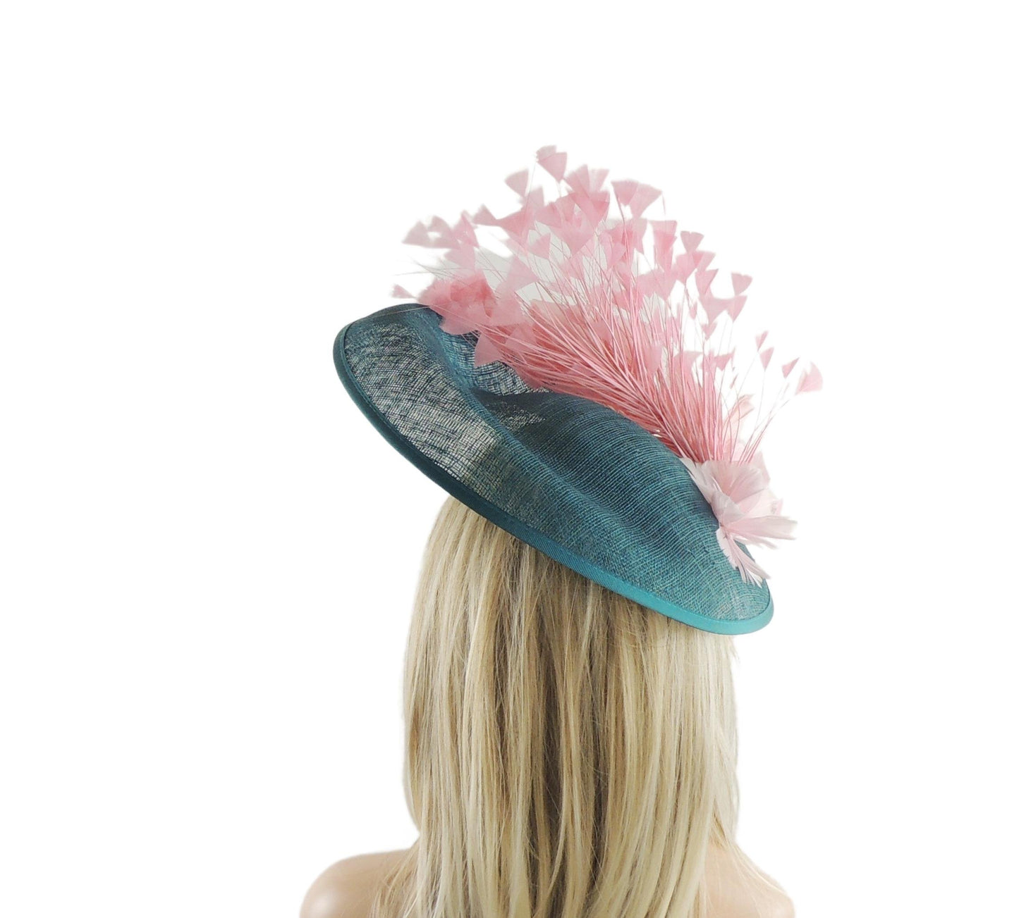 Teal Green Candy Pink Flower Kentucky Derby Fascinator Hat Ascot Cocktail Tea Party Garden Wedding Formal Occasion Lunch Fancy Baby Light
