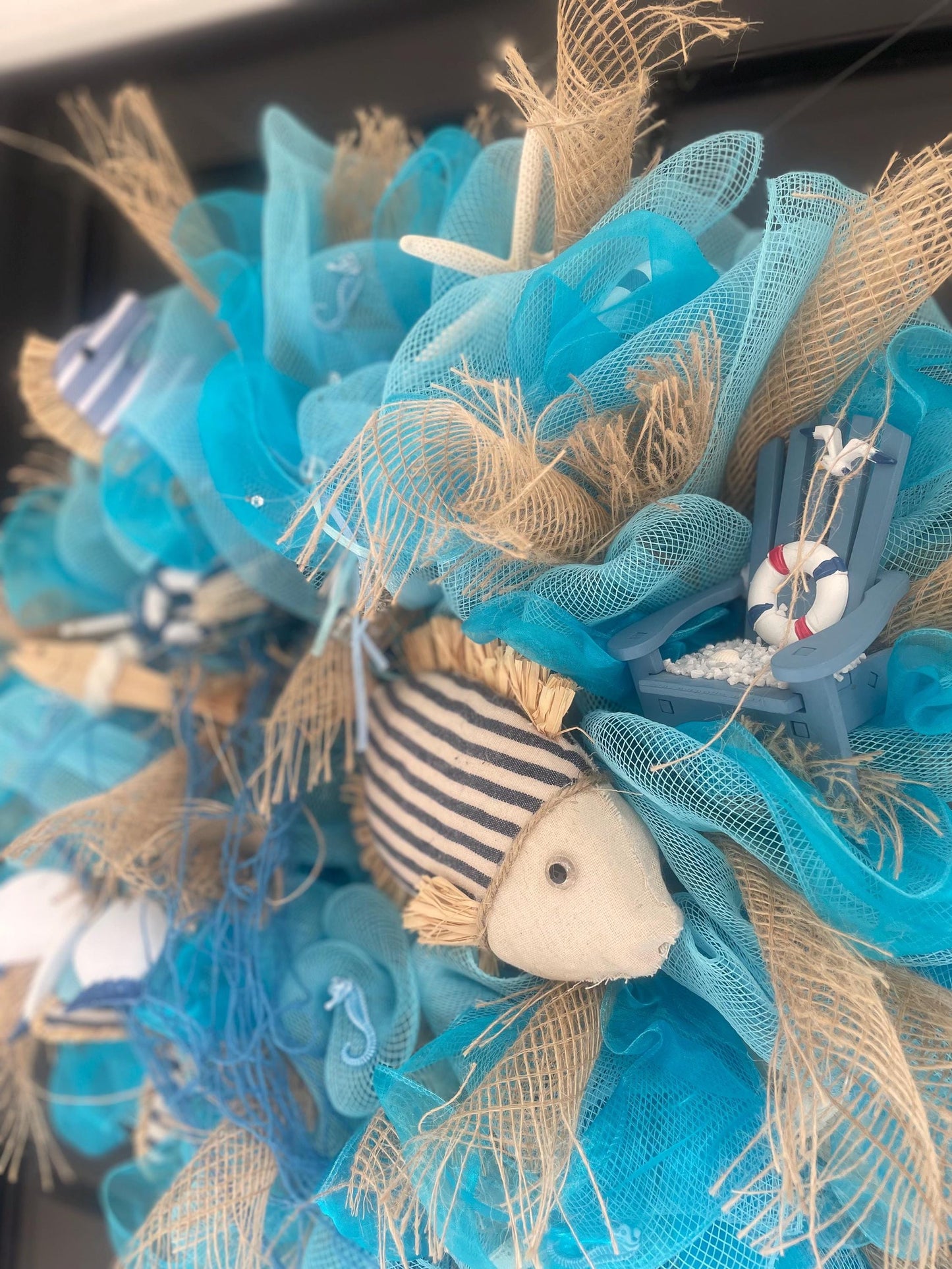 20" Coastal Wreath, Beach House Decor, Nautical Front Door Wreath, Ocean Decor, Lake House Wreath, Seaside Home Decor, Blue Wreath