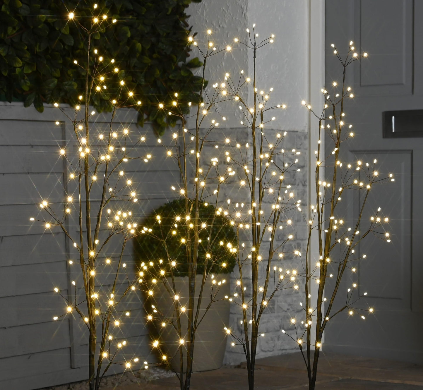 Set 4 Tall Lit Twig Tree Path Finders Warm White LEDs Outdoor Garden Christmas Fairy Lights