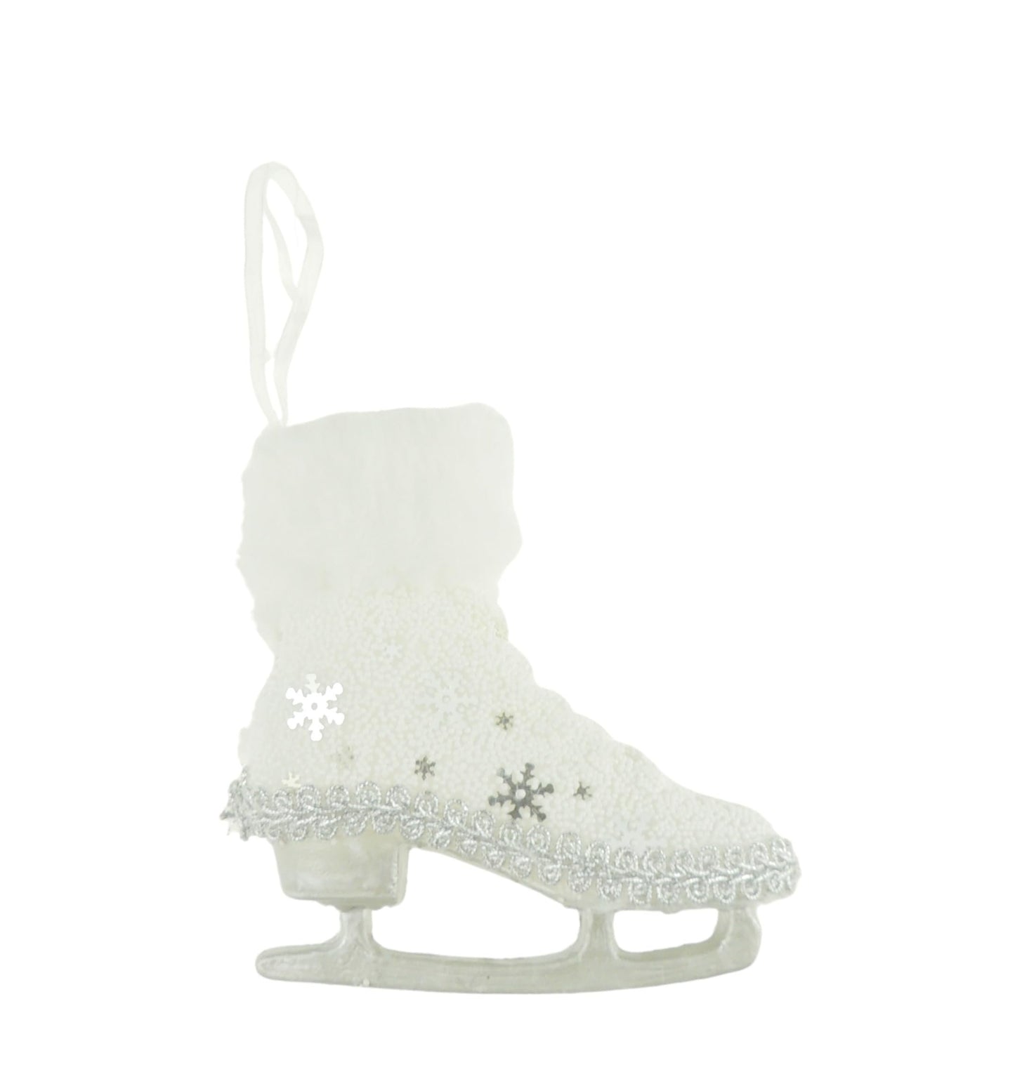White Silver Snowflakes Fluffy Hanging Christmas Tree Decoration Ornament Traditional Holiday Decor Theme Gift Ice Skating Skate