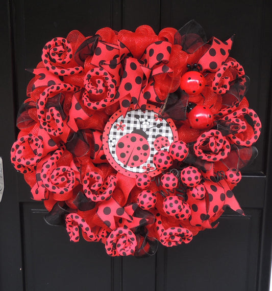 Luxury Ladybug Large Front Door Wreath Summer Fall Decor Hanger Wall Decoration Housewarming Gift Autumn Farmhouse Rustic Everyday Polka Dot