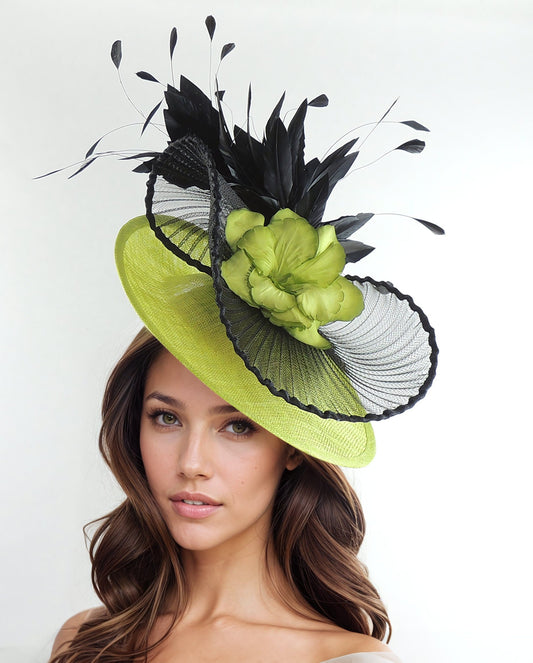 Black Lime Green Kentucky Derby Fascinator Hat Wedding Fascinators Cocktail Garden Party Royal Ascot Formal Occasion Day Woman