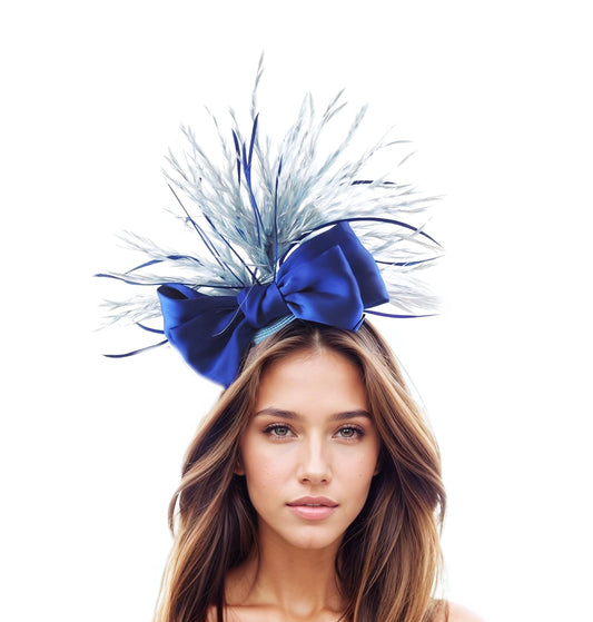 Royal Baby Blue Bow Kentucky Derby Royal Ascot Fascinator Hat Big Bow Garden Tea Party Wedding Headband Cocktail Statement Headpiece Races