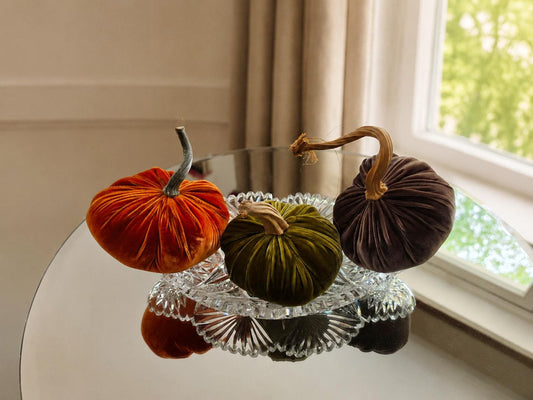 SET 3 X-SMALL Orange Green Brown Silk Velvet Pumpkins, Cozy Home Decor, Fall Wedding, Thanksgiving, Seasonal Modern Decor,Best Selling Item