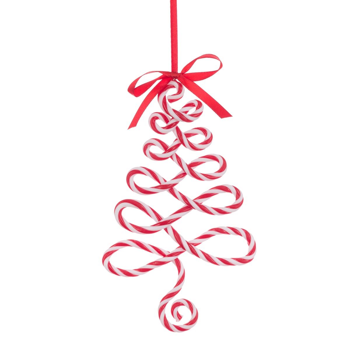 Candy Cane Christmas Tree Ornament - Red & White Spiral Striped Hanging Decoration Bauble Xmas Decor Gift Topper Peppermint Theme