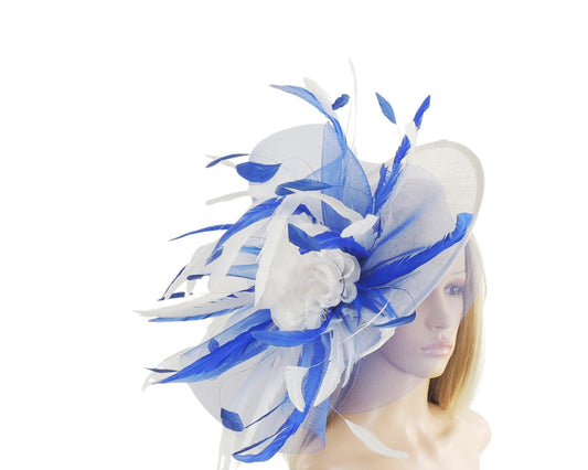 Royal Blue White Fascinator Hat Headpiece Kentucky Derby Ascot Wedding Race Days Ladies Special Occasion Tea Party Luncheon Mother Bride
