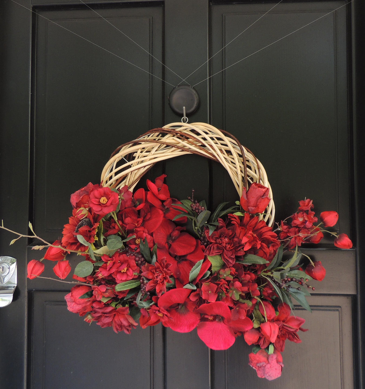 Red Floral Wreath 45cm | Rose & Hydrangea Year Round Front Door Wreath