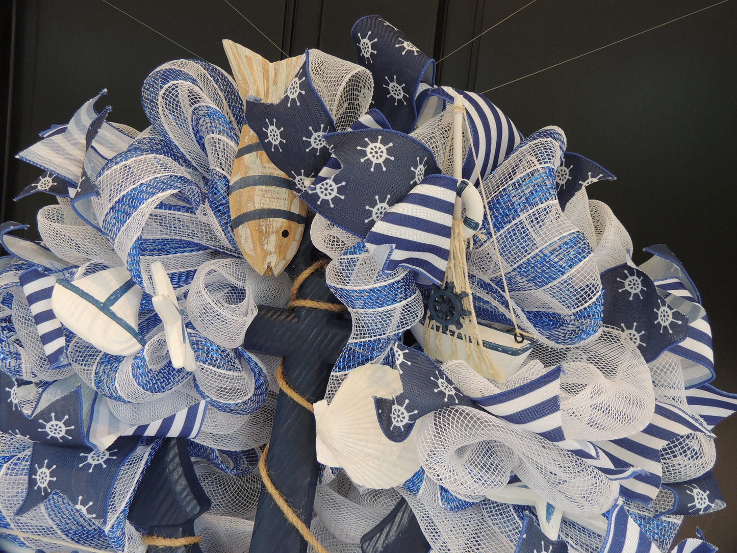 20" Nautical Wreath, Coastal Beach House Wreath, Blue White Anchor Door Decor, Seaside Lake House Decor, Sailboat Ocean Wreath