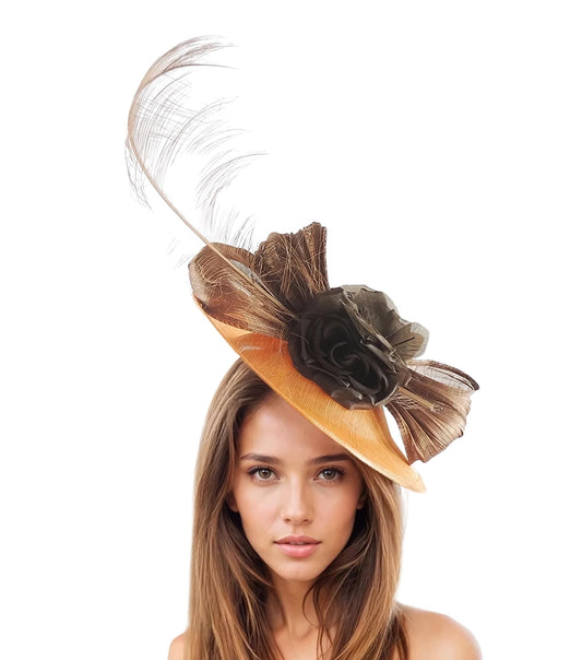Chocolate Brown Orange Fascinator Hat Headband Kentucky Derby Oaks Wedding Ascot Formal Occasions Hair Bridal Tea Party Cocktail Fancy Dress