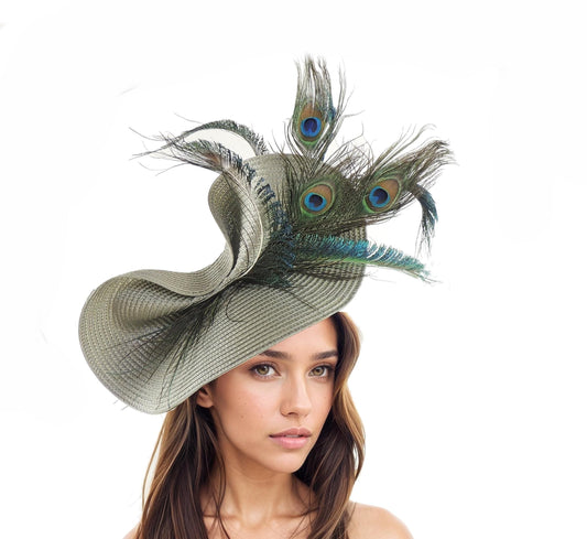 Dark Sage Green Peacock Teal Statement Hatinator Womens Kentucky Derby Hats Wedding Ascot Fascinator Headpiece Headwear Hat Olive Dusky Fun