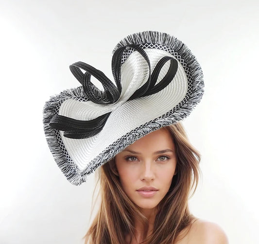 White Black Statement Fascinator Womans Hat Kentucky Derby Oaks Ascot Weddings Garden Cocktail Tea Party Church Hatinator MOther Bride SALE