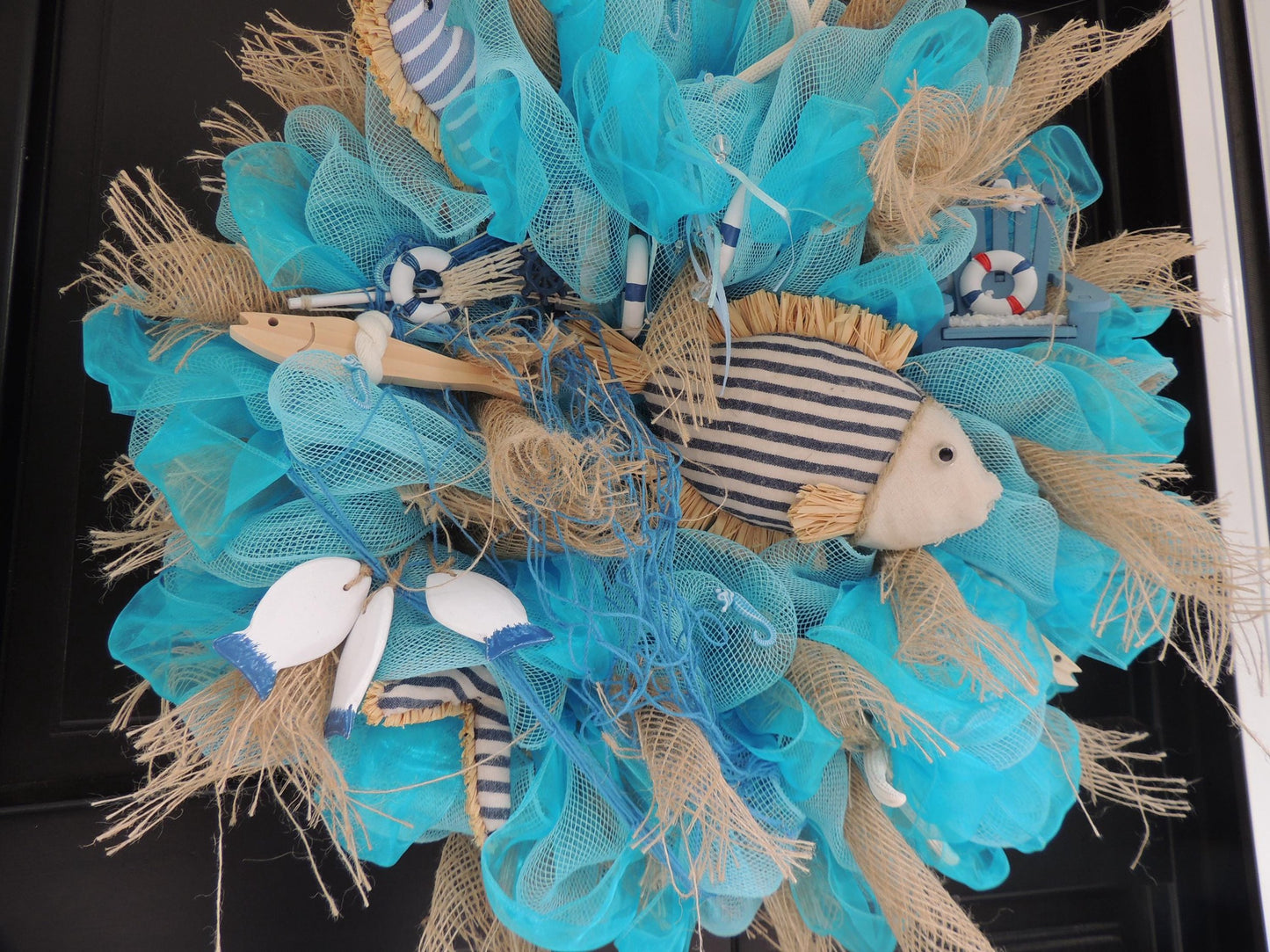 20" Coastal Wreath, Beach House Decor, Nautical Front Door Wreath, Ocean Decor, Lake House Wreath, Seaside Home Decor, Blue Wreath