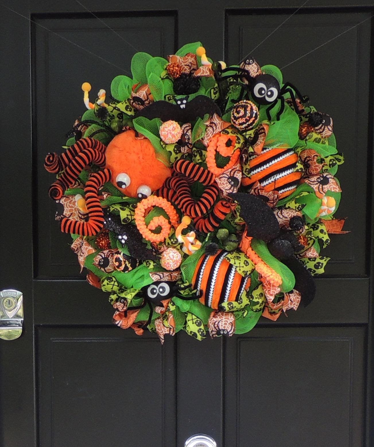20" Halloween Wreath, Large Spider Wreath, Halloween Door Wreath, Spooky Halloween Decor, Front Door Wreath, Trick or Treat Decor