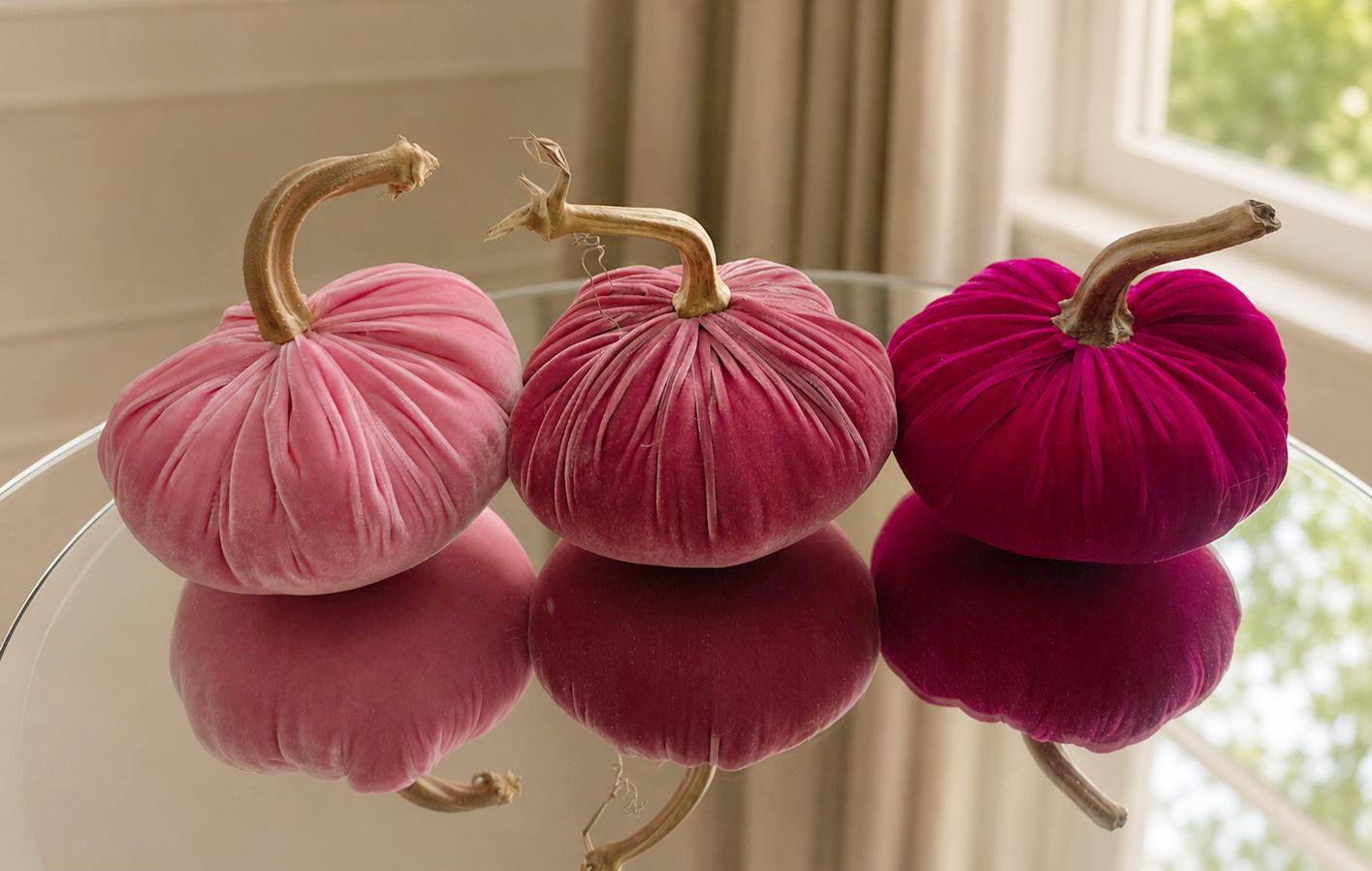 SET 3 X-SMALL Candy Dusty Fuchsia Pink Silk Velvet Pumpkins, Cozy Home Decor, Fall Wedding, Thanksgiving, Seasonal Modern Decor