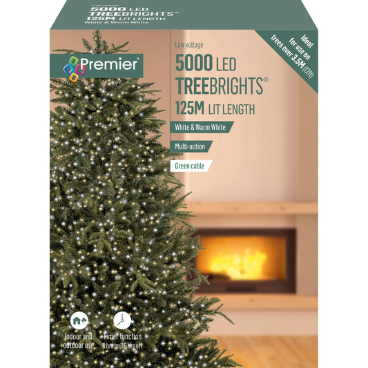 Premier TreeBrights Mains Operated 5000 LED Lights White/Warm White, Multi-Action with Timer Function, Indoor/Outdoor Use, Use on Trees Over 12ft