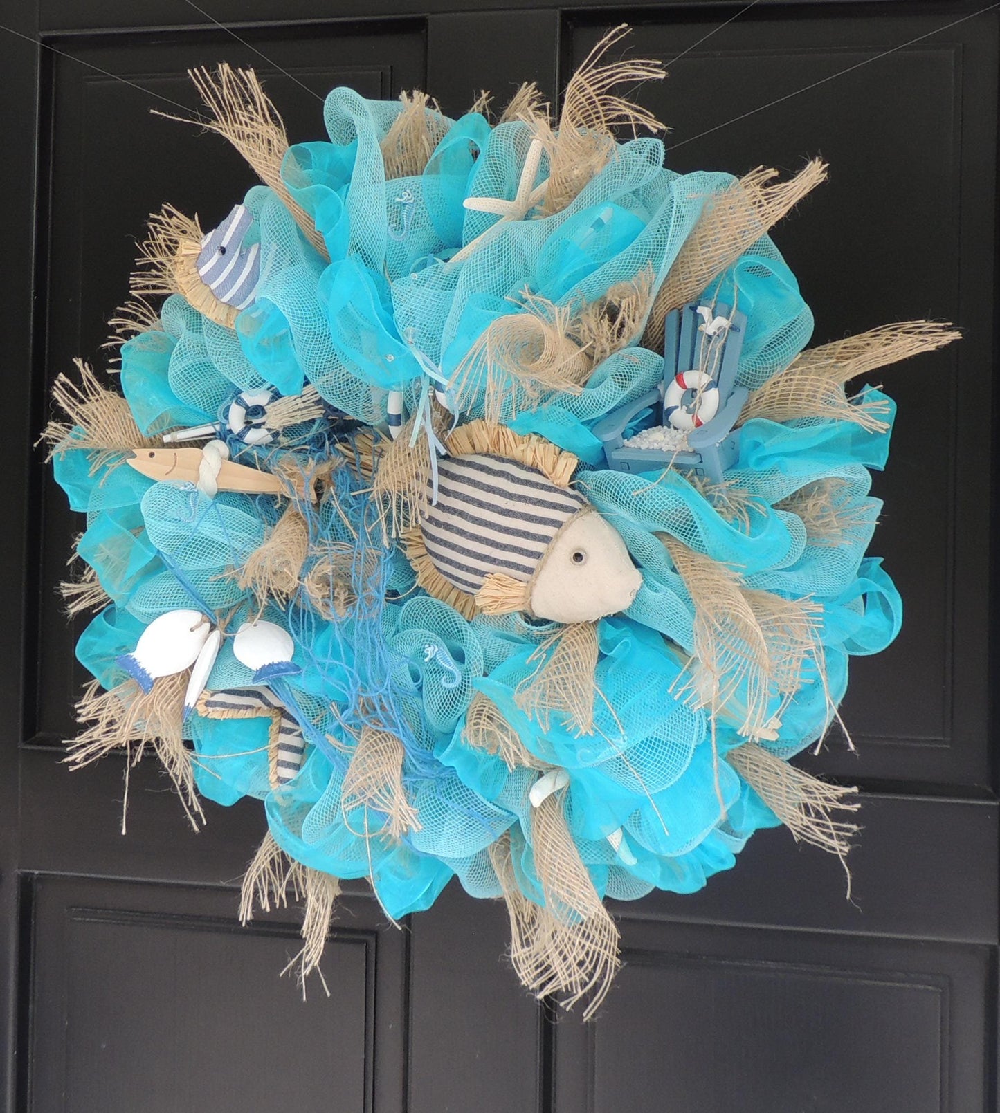 20" Coastal Wreath, Beach House Decor, Nautical Front Door Wreath, Ocean Decor, Lake House Wreath, Seaside Home Decor, Blue Wreath
