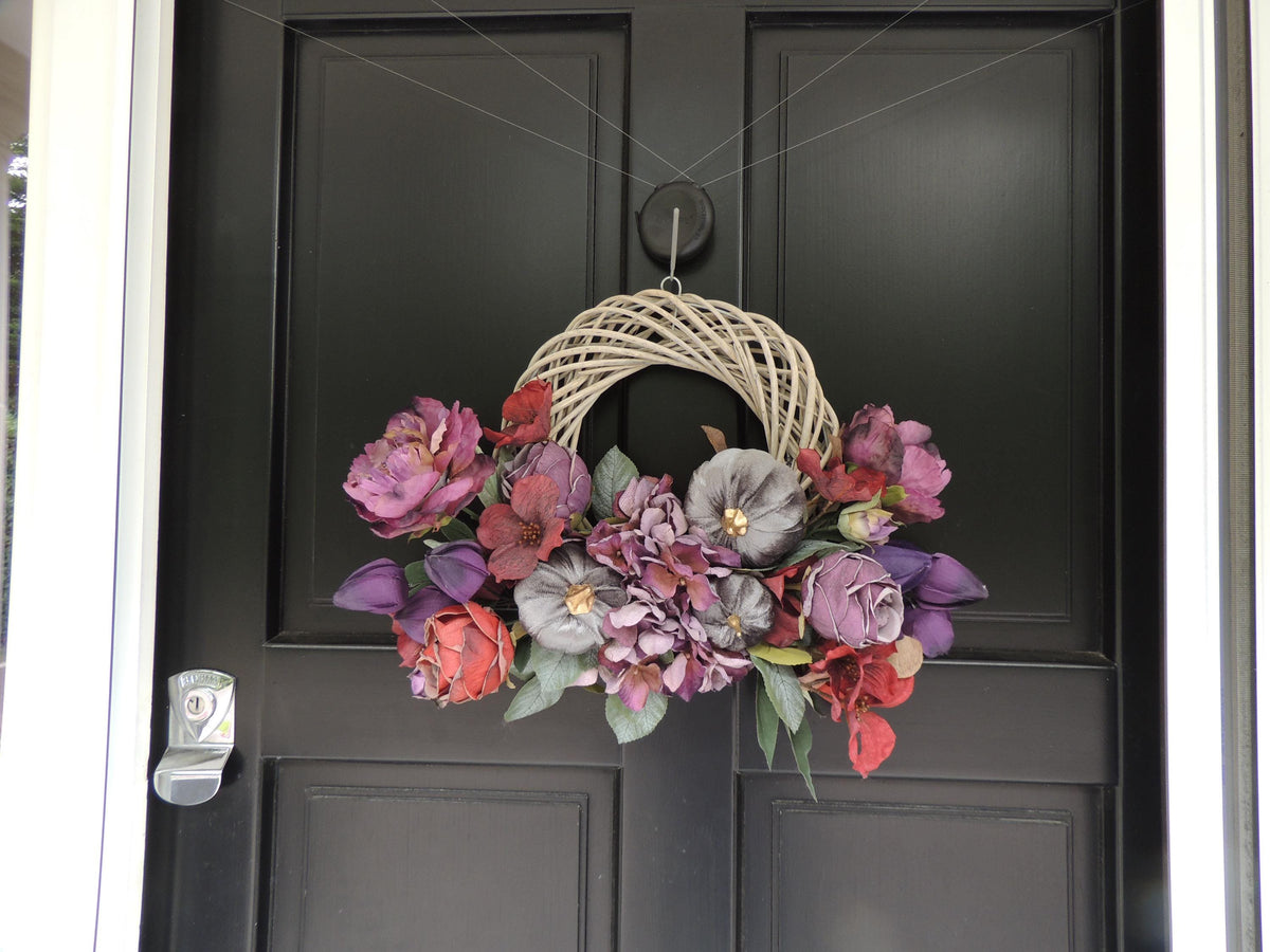 Mauve Autumn Pumpkin Wreath 45cm | Plum & Dusty Rose Fall Floral Wreath