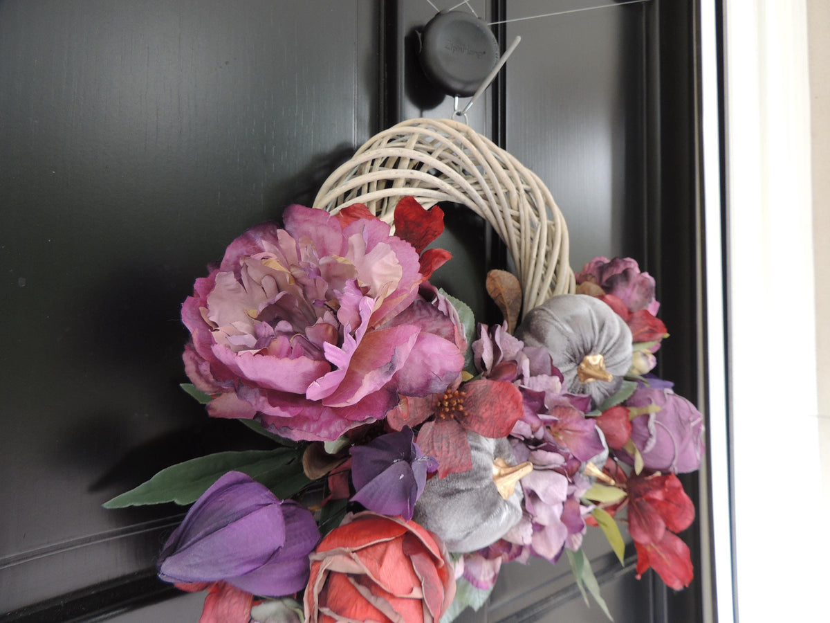 Mauve Autumn Pumpkin Wreath 45cm | Plum & Dusty Rose Fall Floral Wreath