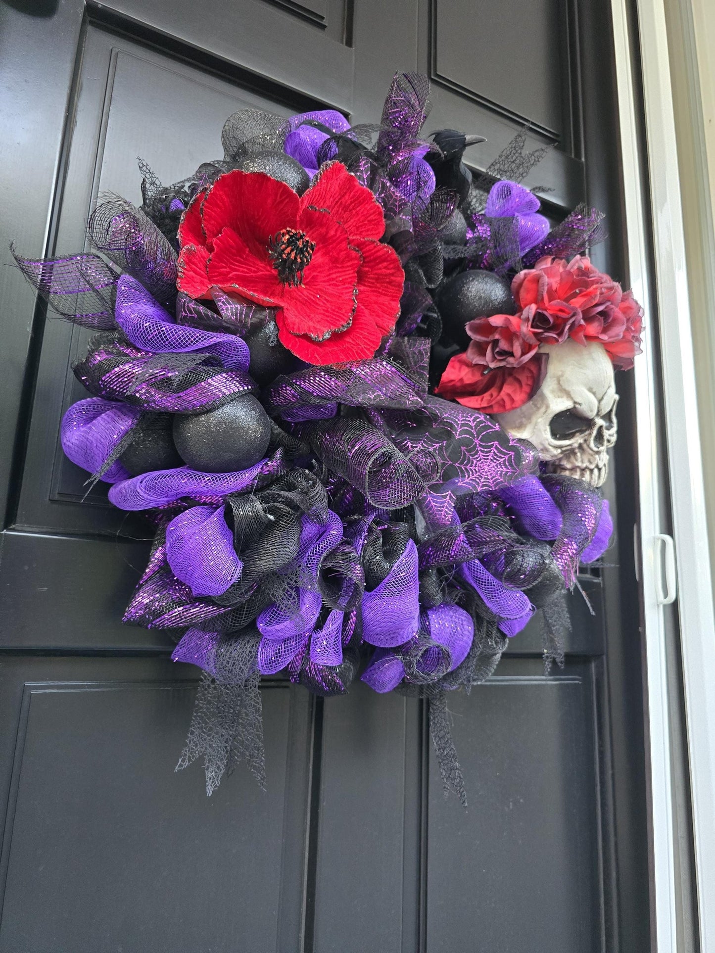 Large Halloween Front Door Wreath Spooky Hanger Black Red Purple Creepy Spider Wall Porch Hanger Handmade House Decor Decoration Welcome