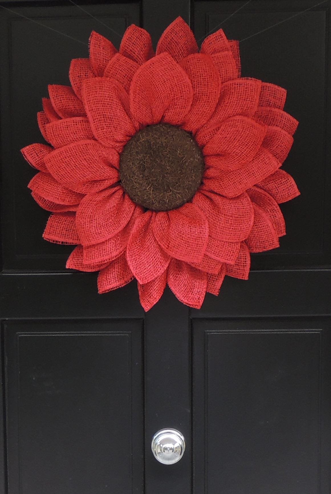 Large Red Daisy Flower Wreath 55cm | Summer & Year Round Front Door Wreath