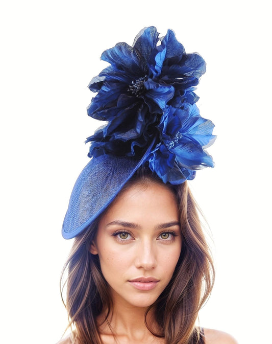 Navy Royal Blue Saucer Disc Kentucky Derby Fascinator Hat Ascot Wedding Hatinator Cocktail Formal Womens Races Tea Party Headband SALE