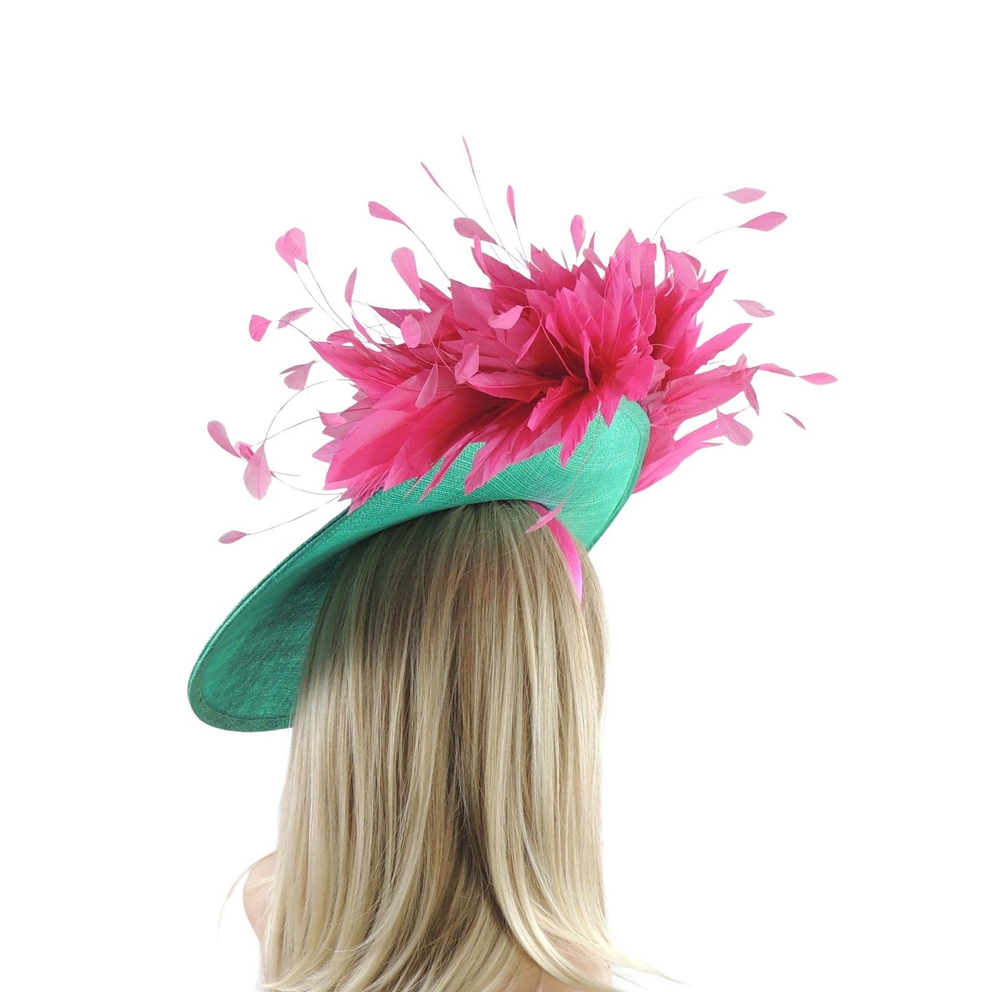 Fuchsia Hot Pink Jade Green Ascot Fascinator Hat Kentucky Derby Tea Party Luncheon Cocktail Evening Formal Occasion Platter Classy Dress Fun