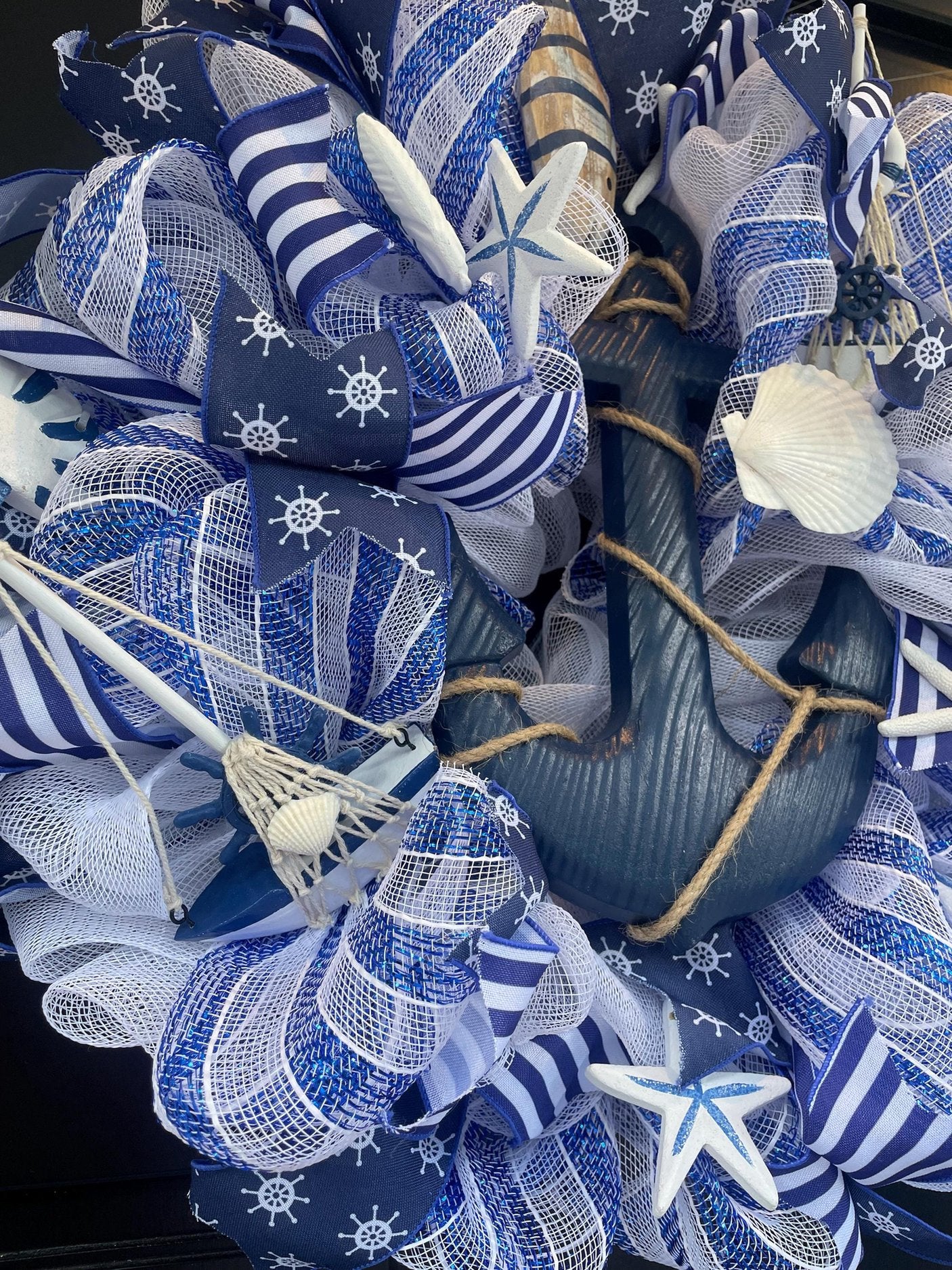 20" Nautical Wreath, Coastal Beach House Wreath, Blue White Anchor Door Decor, Seaside Lake House Decor, Sailboat Ocean Wreath