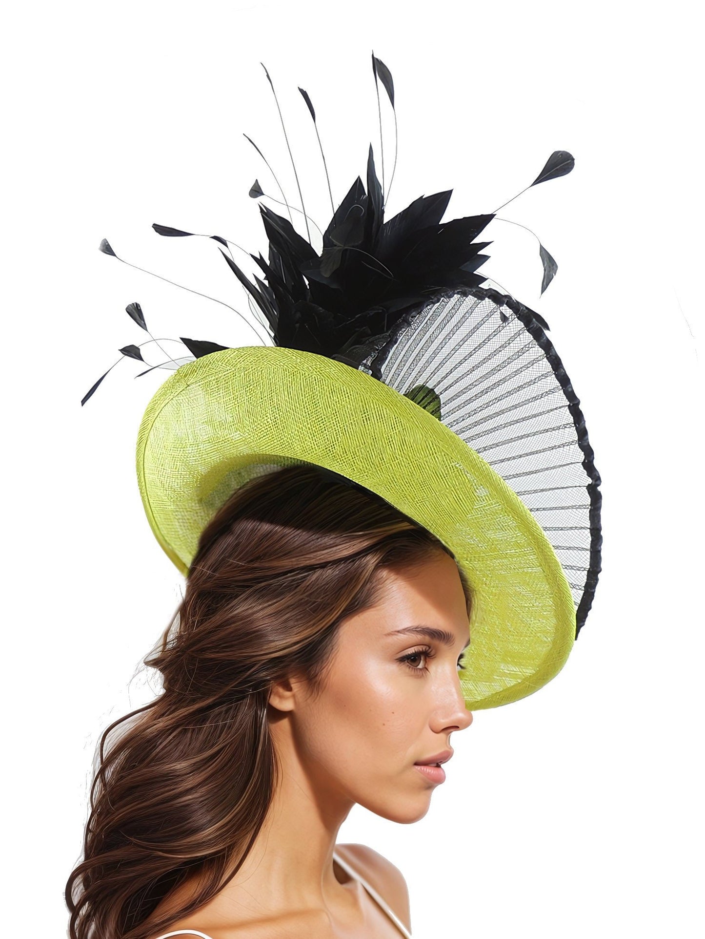 Black Lime Green Kentucky Derby Fascinator Hat Wedding Fascinators Cocktail Garden Party Royal Ascot Formal Occasion Day Woman