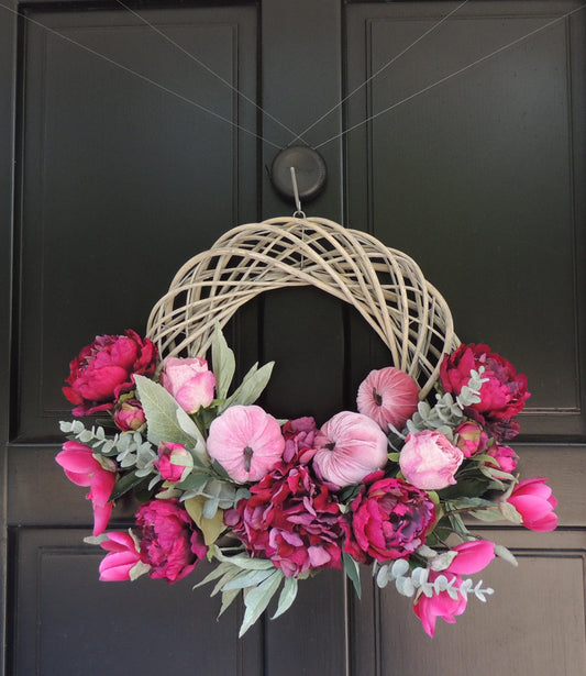 Fuchsia Autumn Wreath, Pink Pumpkin Front Door Wreath, Luxury Fall Decor, Peony Wreath, Thanksgiving Wreath, Summer Wreath, Summer Wreath