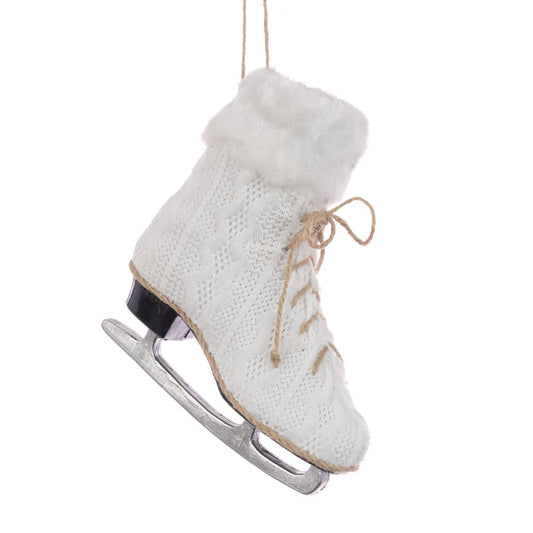 XL 16cm White Knitted Knit Natural Fluffy Faux Fur Hanging Christmas Tree Decoration Ornament Traditional Holiday Decor Theme Gift Ice Skating Skate
