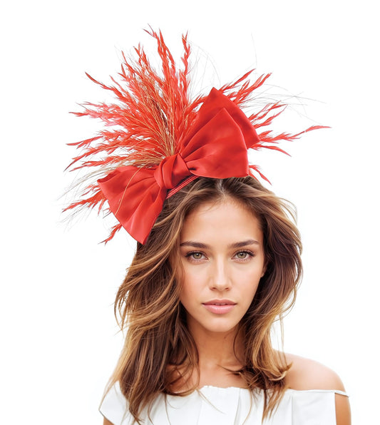 Red Kentucky Derby Royal Ascot Fascinator Hat Big Bow Mad Hatter Garden Tea Party Wedding Headband Cocktail Statement Headpiece Races Formal