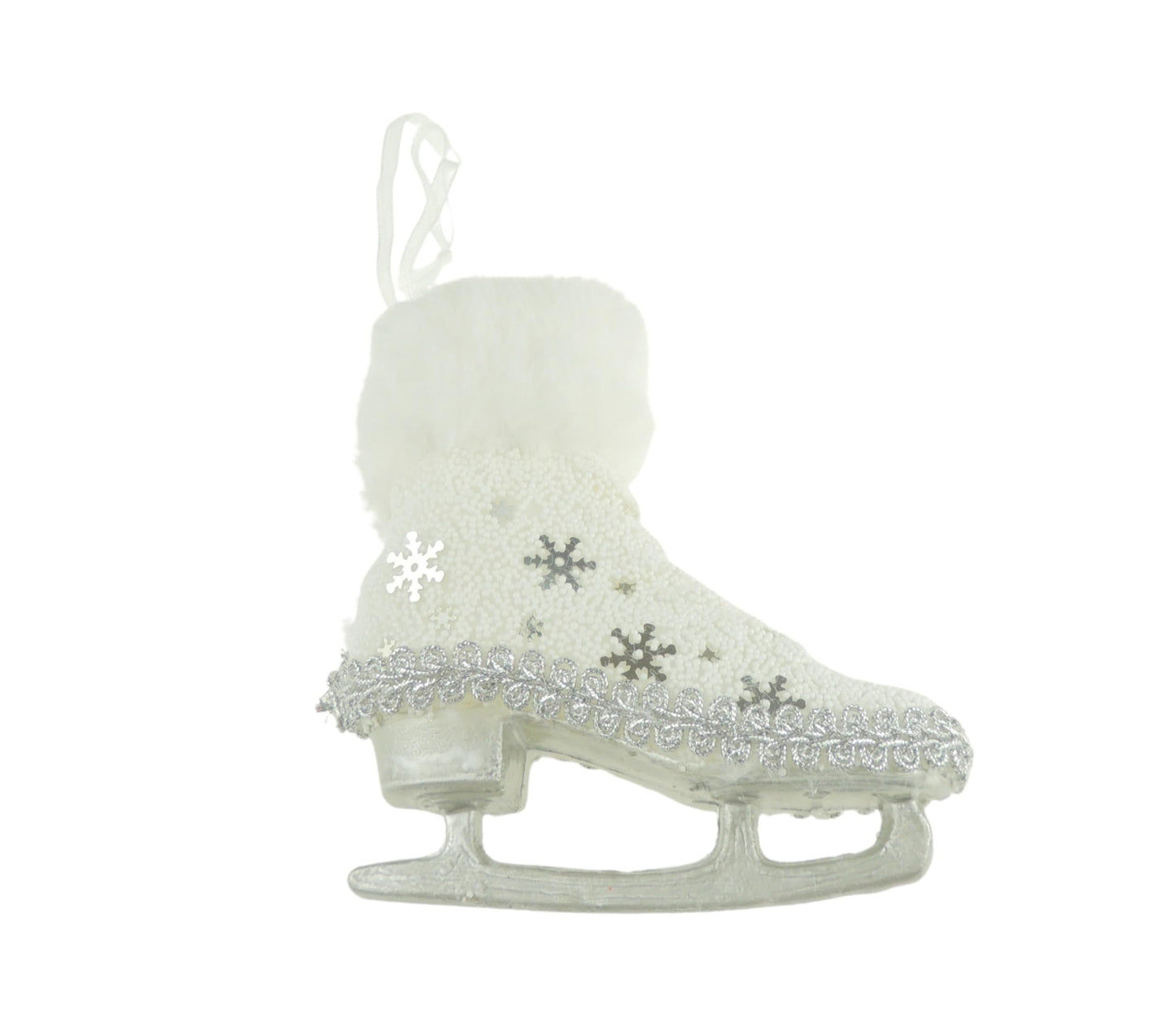 White Silver Snowflakes Fluffy Hanging Christmas Tree Decoration Ornament Traditional Holiday Decor Theme Gift Ice Skating Skate