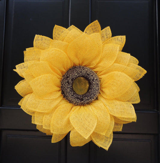 Yellow Sunflower Front Door Wreath Outdoor Summer Fall Decor Flower Hanger Wall Decoration Housewarming Gift Welcome Autumn Farmhouse Rustic