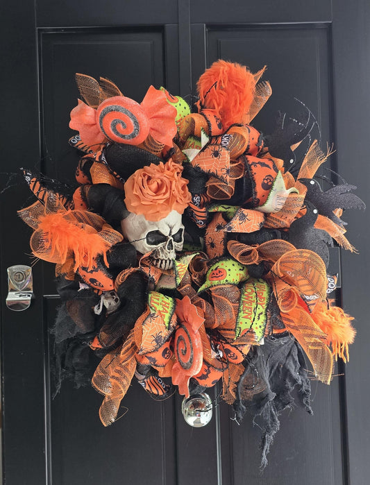 XL Oversized Halloween Front Door Wreath Hanger Skeleton SKELLY Skull Wall Porch Hanger Handmade House Home Decor Decorations Welcome Gothic