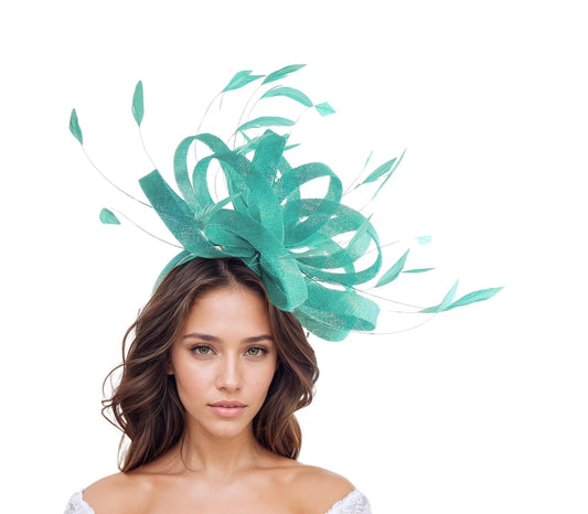 Large Jade Green Apple Feather Statement Fascinator Hatinator Kentucky Derby Oaks Ladies Ascot Weddings Cocktail Party Headpiece Hat SALE